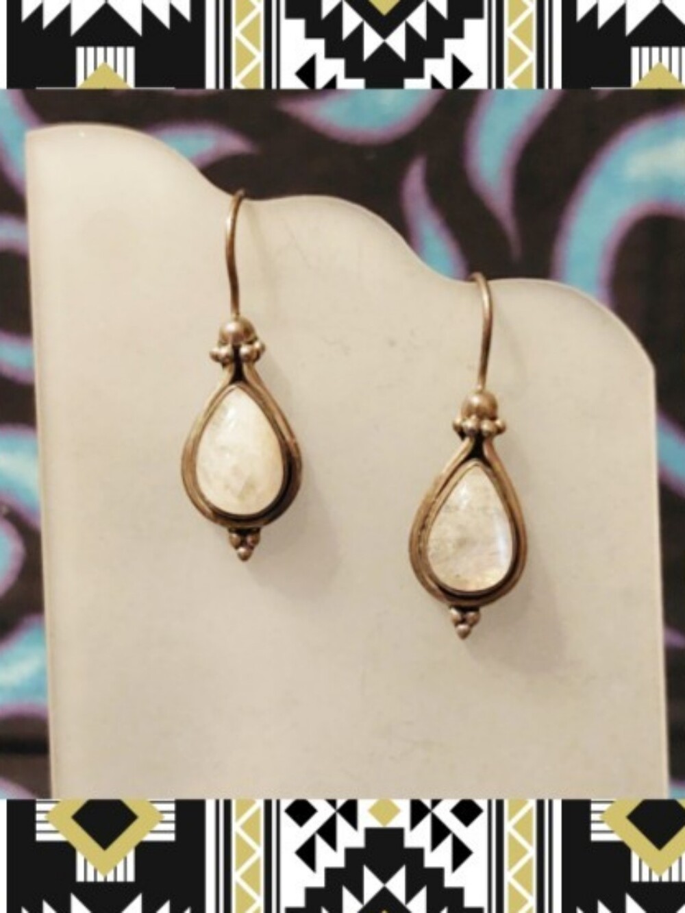 Artisan Made Sterling Silver w/Sml Moonstone Gemstones Teardrop Dangle Earrings